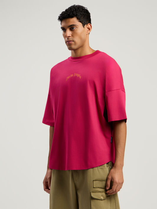 PALM ANGELS Back Curved Logo Over T-Shirt FUCHSIA - ORANGE PMAA10BF25JER001