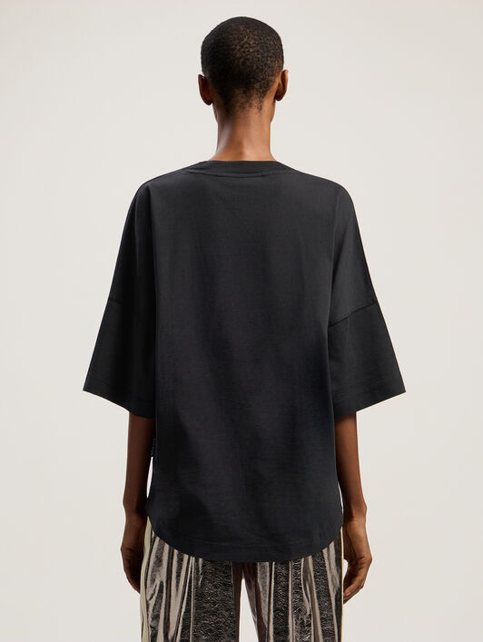 PALM ANGELS Curved Logo Over Tee BLACK - OFF WHITE PWAA07CF25JER001