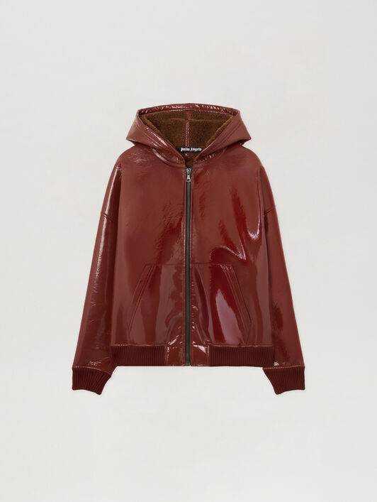 PALM ANGELS Curved Logo Vinyl Bomber Jacket BRICK RED - BRICK RED PMEH03AF25FAB001