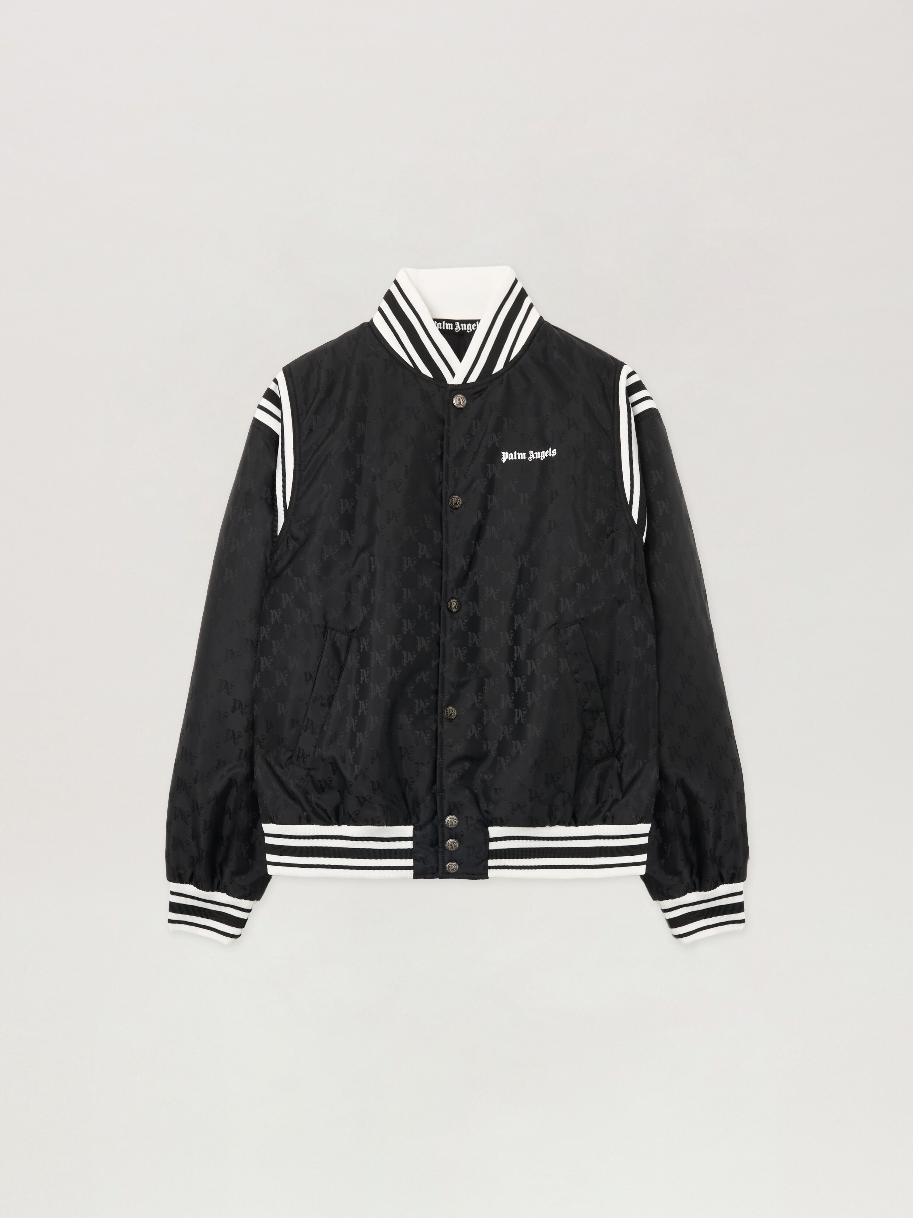 Monogram Jacquard Bomber Jacket PALM ANGELS Monogram Jacquard Bomber Jacket BLACK - OFF WHITE PMEH037F25FAB001