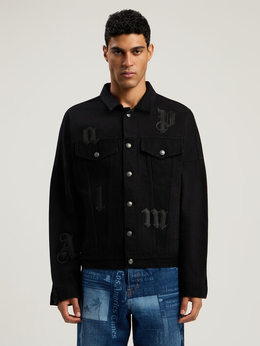 PALM ANGELS Gothic Logo Denim Jacket BLACK - BLACK PMYE006F25DEN001