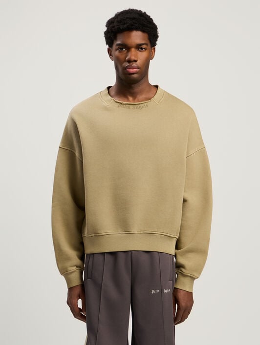 Curved Logo Loose Collar Crew PALM ANGELS Curved Logo Loose Collar Crew ARMY GREEN - DARK GREEN PMBA08KF25FLE001