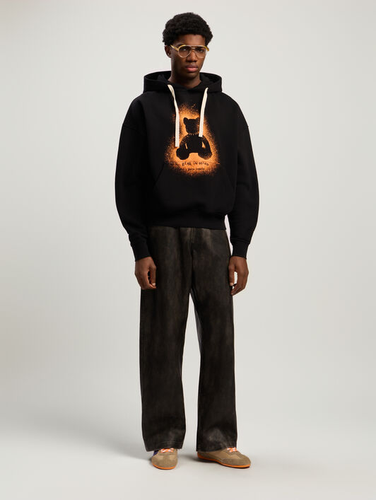 PALM ANGELS Spray Bear Loose Hoodie BLACK - ORANGE FLUO PMBB17EF25FLE005
