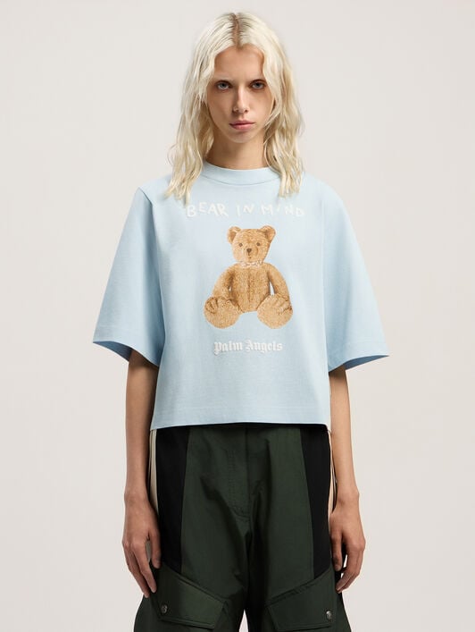 Bear In Mind Cropped Tee PALM ANGELS Bear In Mind Cropped Tee BABY BLUE - BROWN PWAA079F25JER002