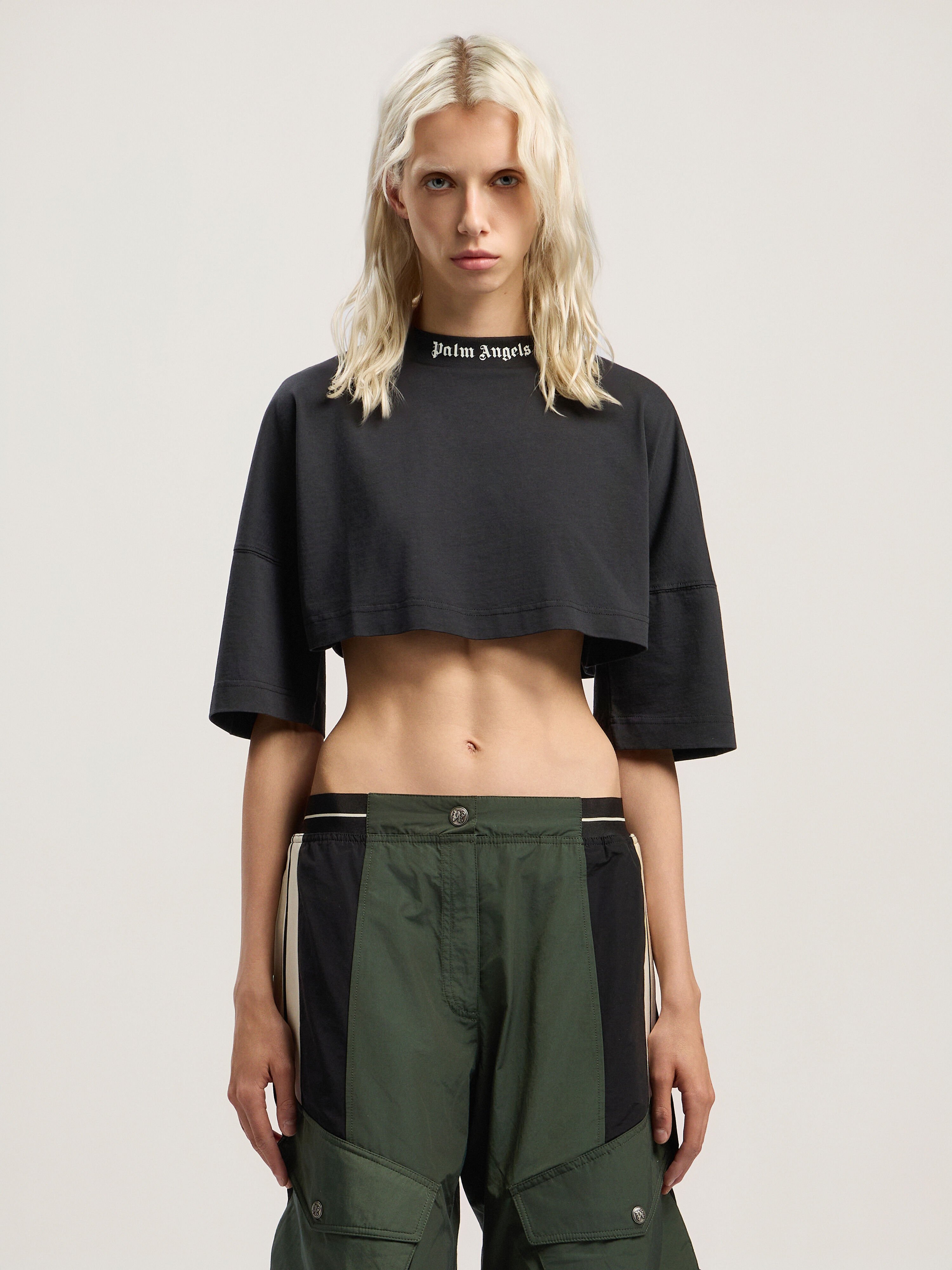 Back Curved Logo Mini Tee PALM ANGELS Back Curved Logo Mini Tee BLACK - OFF WHITE PWAA054F25JER001