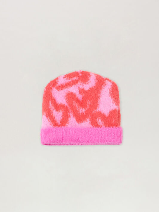 PALM ANGELS Spray Hearts Knit Beanie ROSE PINK - OCHER YELLOW PGLC006F25KNI002