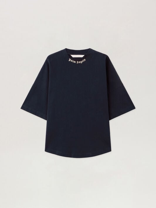 Curved Logo Collar Over Tee PALM ANGELS Curved Logo Collar Over Tee DARK BLUE - OFF WHITE PWAA07DF25JER001