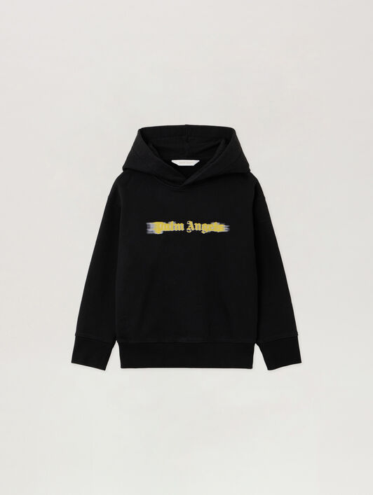 PALM ANGELS Blurred Logo Hoodie BLACK - OCHER YELLOW PBBB012F25FLE002