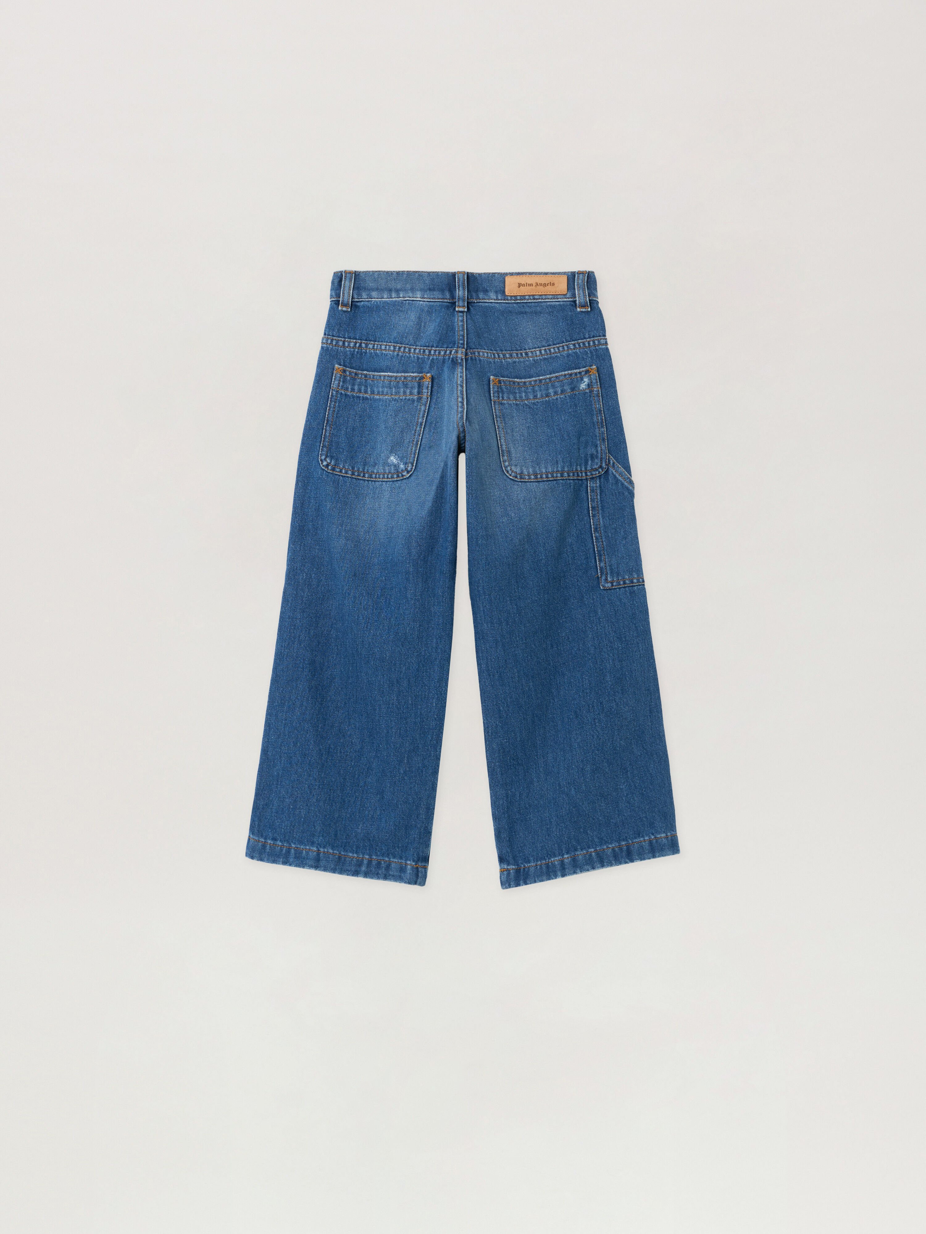 PALM ANGELS Brushed Logo Denim Pants MEDIUM BLUE - OCHER YELLOW PBYB007F25DEN001