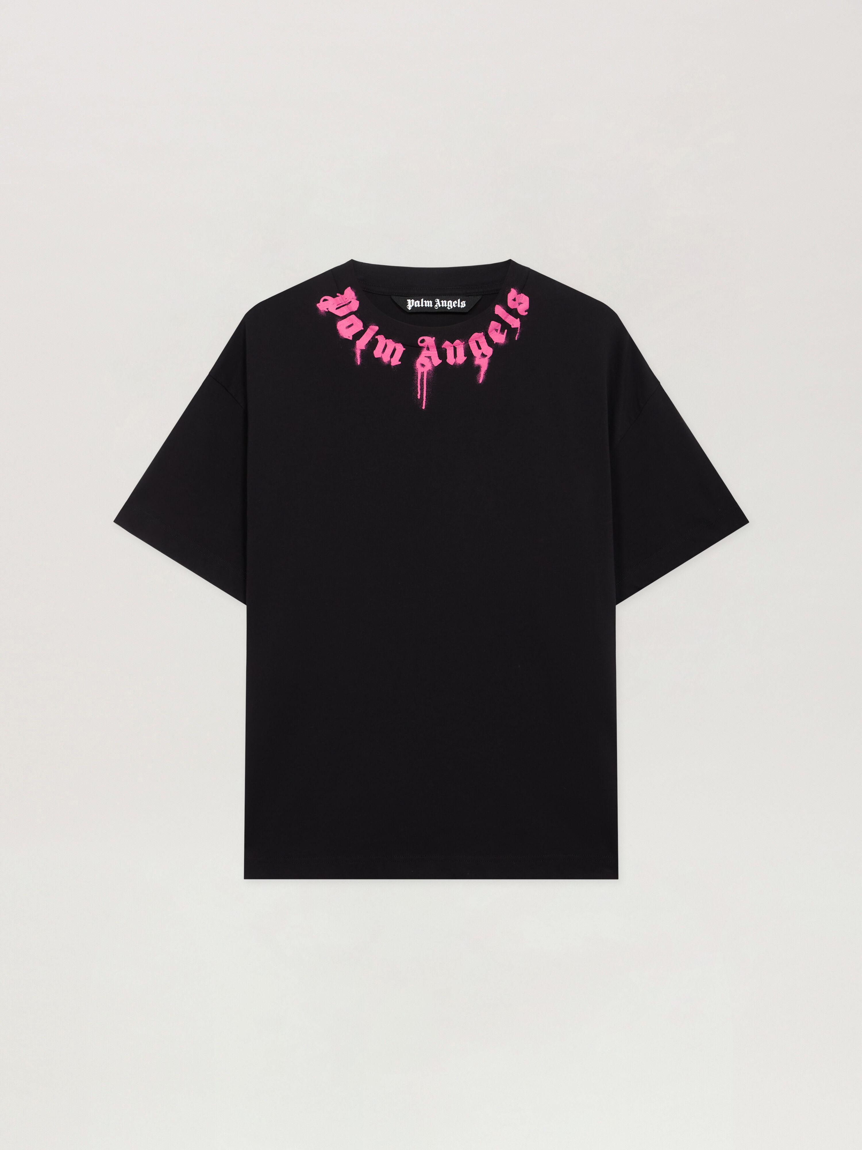 Spray Neck Logo T-Shirt PALM ANGELS Spray Neck Logo T-Shirt BLACK - FUCHSIA PMAA109F25JER00C