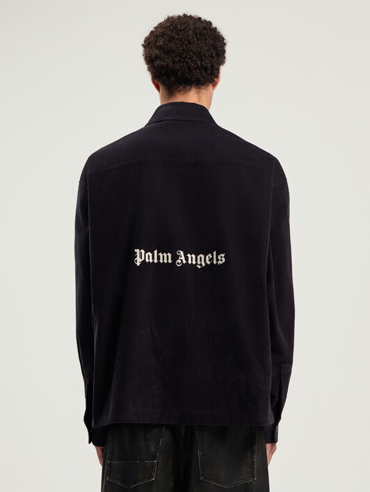 PALM ANGELS Classic Logo Corduroy Overshirt ANTHRACITE - OFF WHITE PMES024F25FAB001
