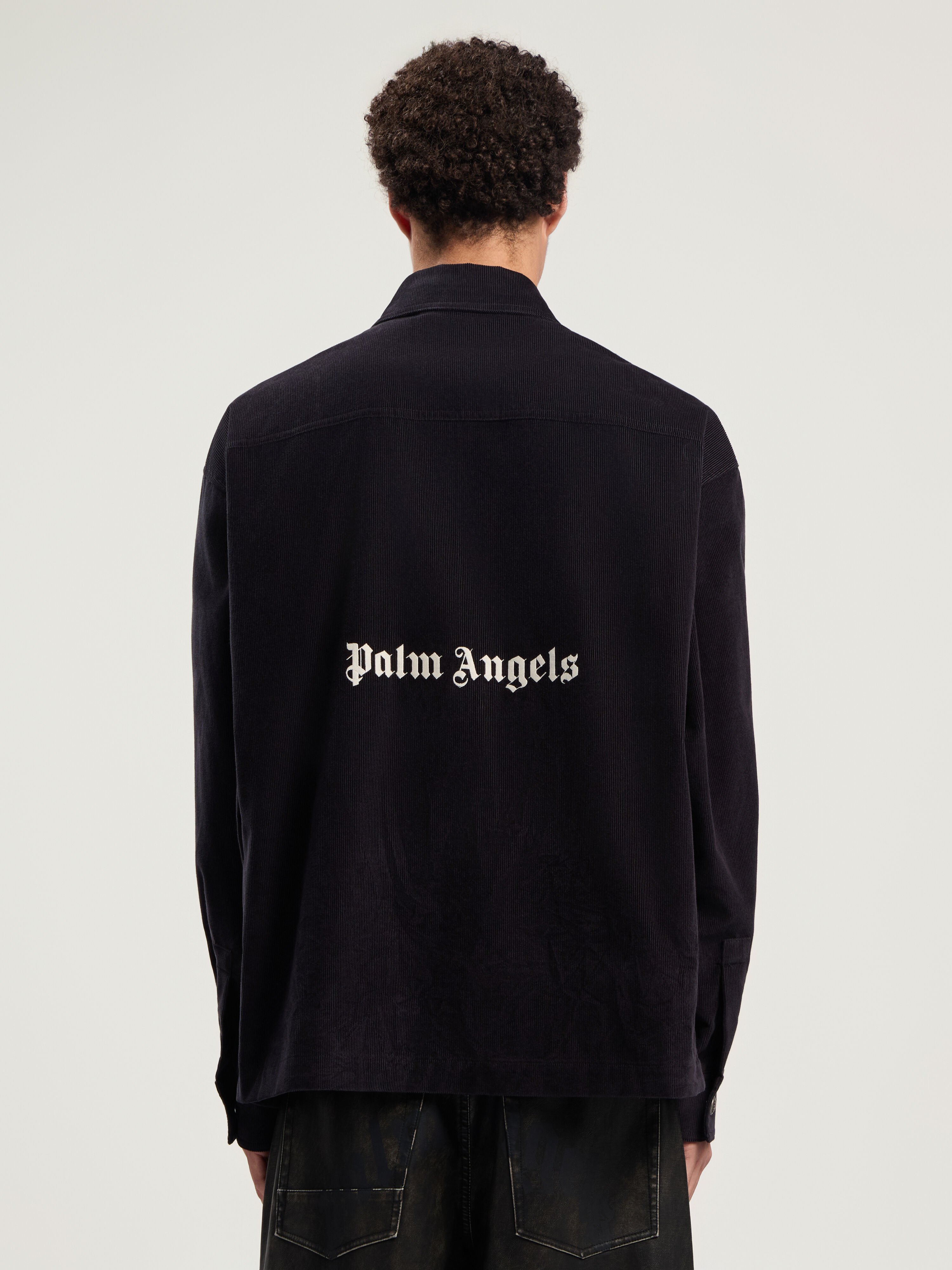 PALM ANGELS Classic Logo Corduroy Overshirt ANTHRACITE - OFF WHITE PMES024F25FAB001