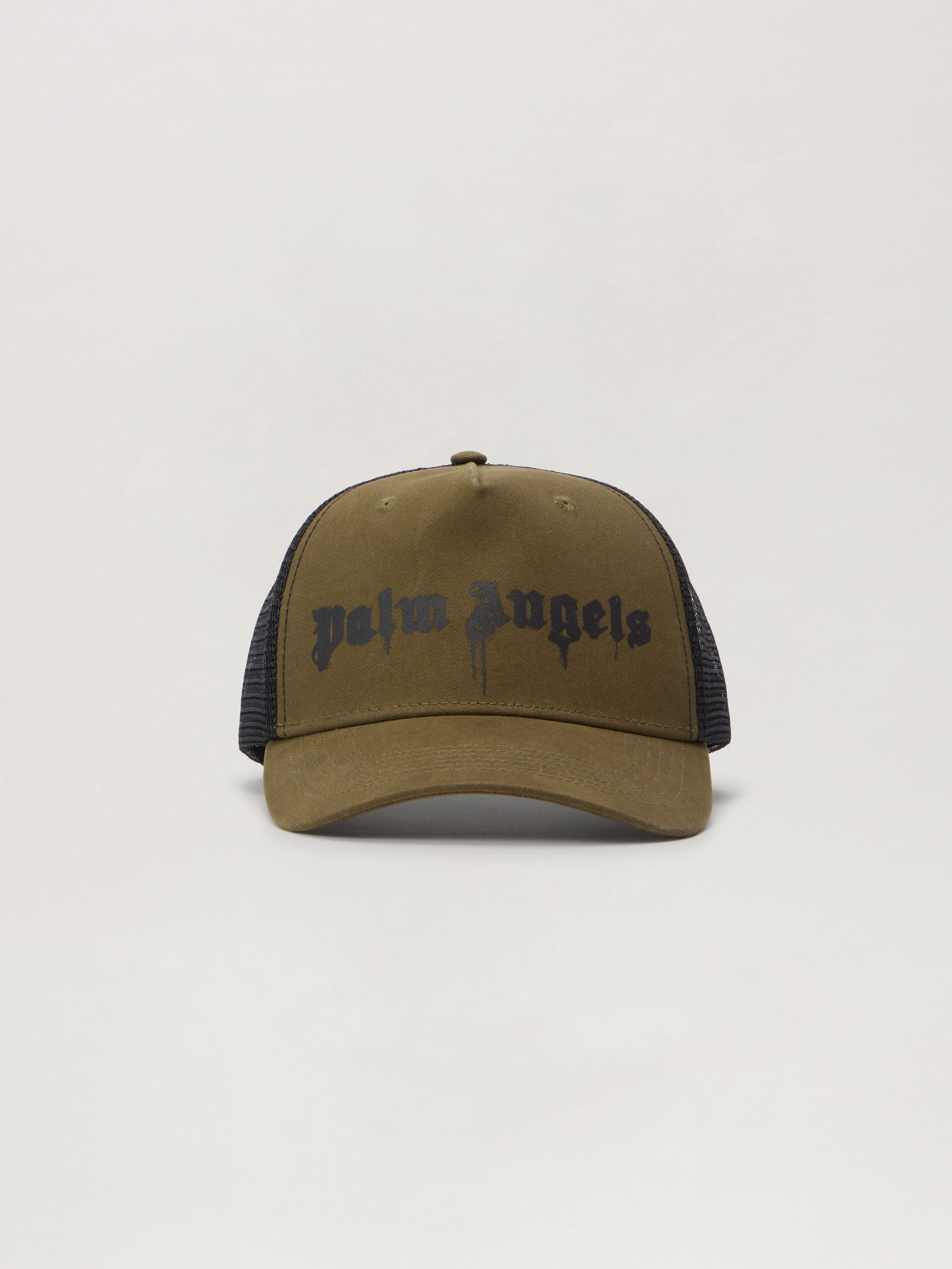 Spray Logo Trucker Cap PALM ANGELS Spray Logo Trucker Cap ARMY GREEN - BLACK PMLB068F25FAB002