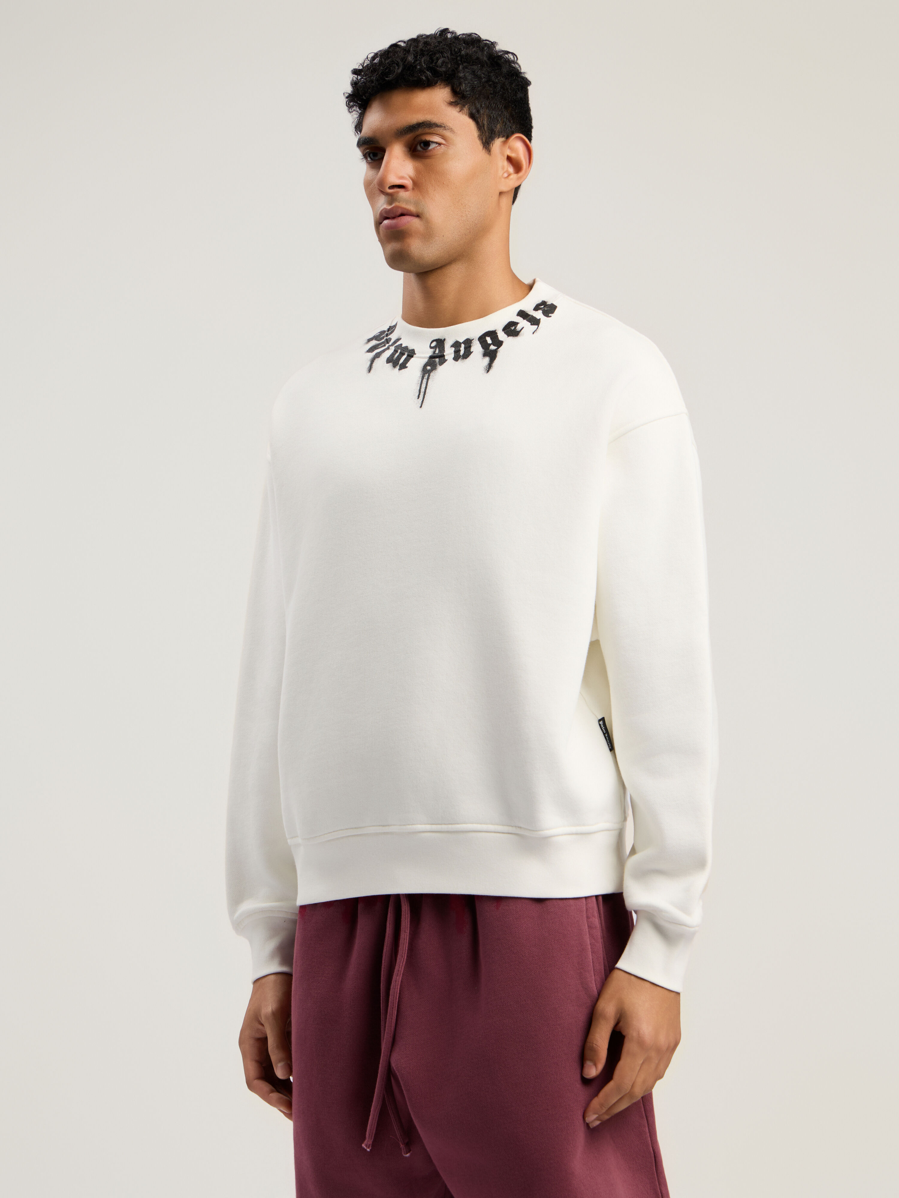 PALM ANGELS Neck Logo Reg Crew Sweatshirt OFF WHITE - BLACK PMBA08HF25FLE003