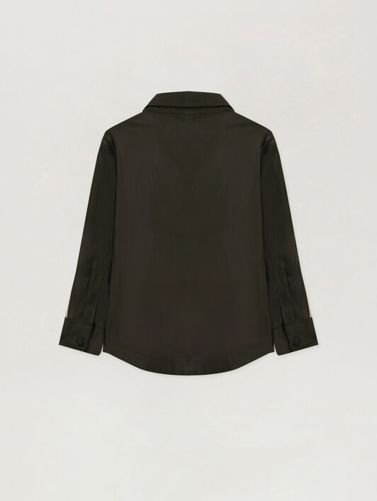 PALM ANGELS Coated Track Shirt MILITARY GREEN - BLACK PBGA009F25FAB001