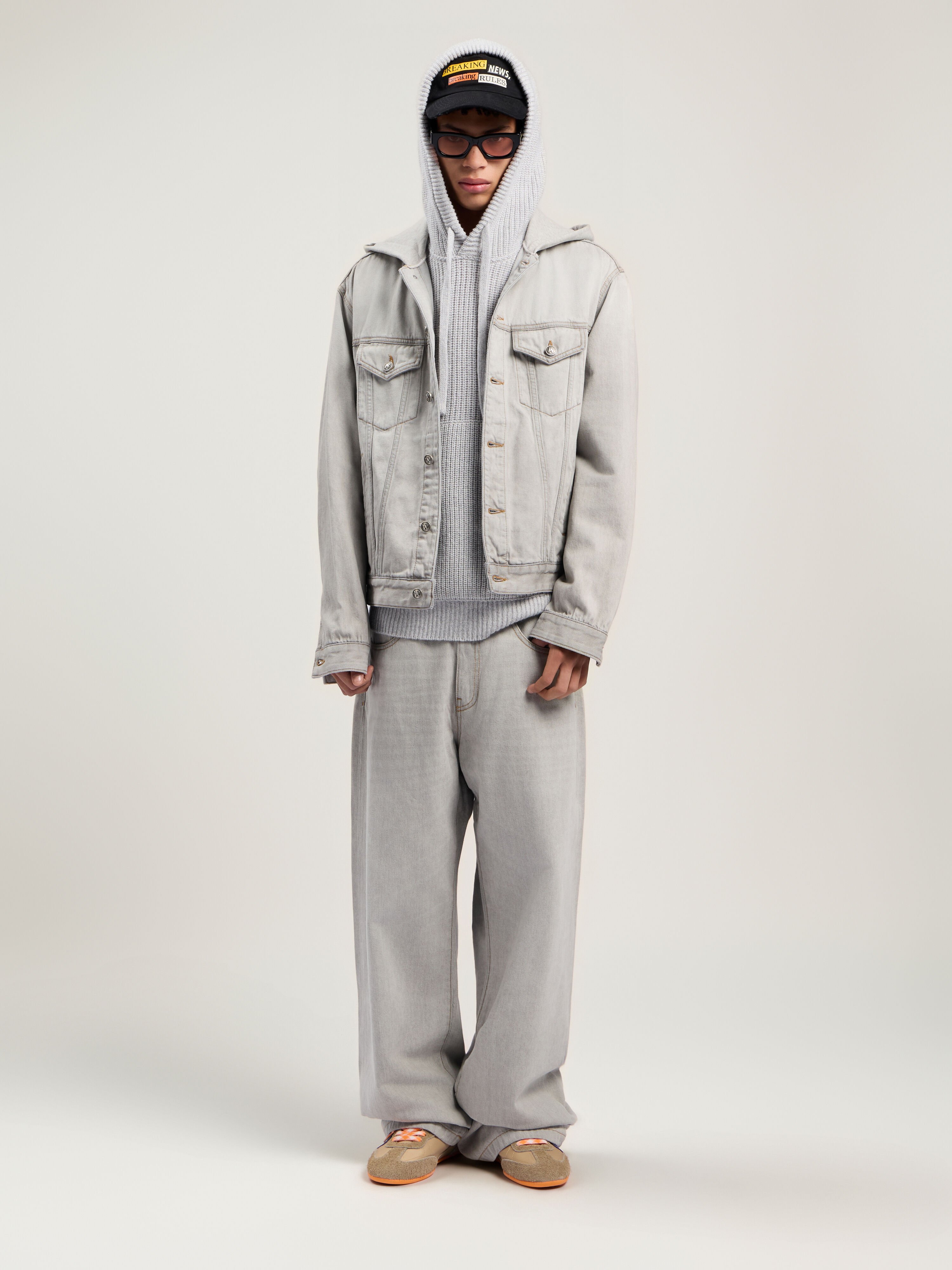 PALM ANGELS Curved Logo Denim Jacket LIGHT GREY - GREY MELANGE PMYE05CF25DEN001