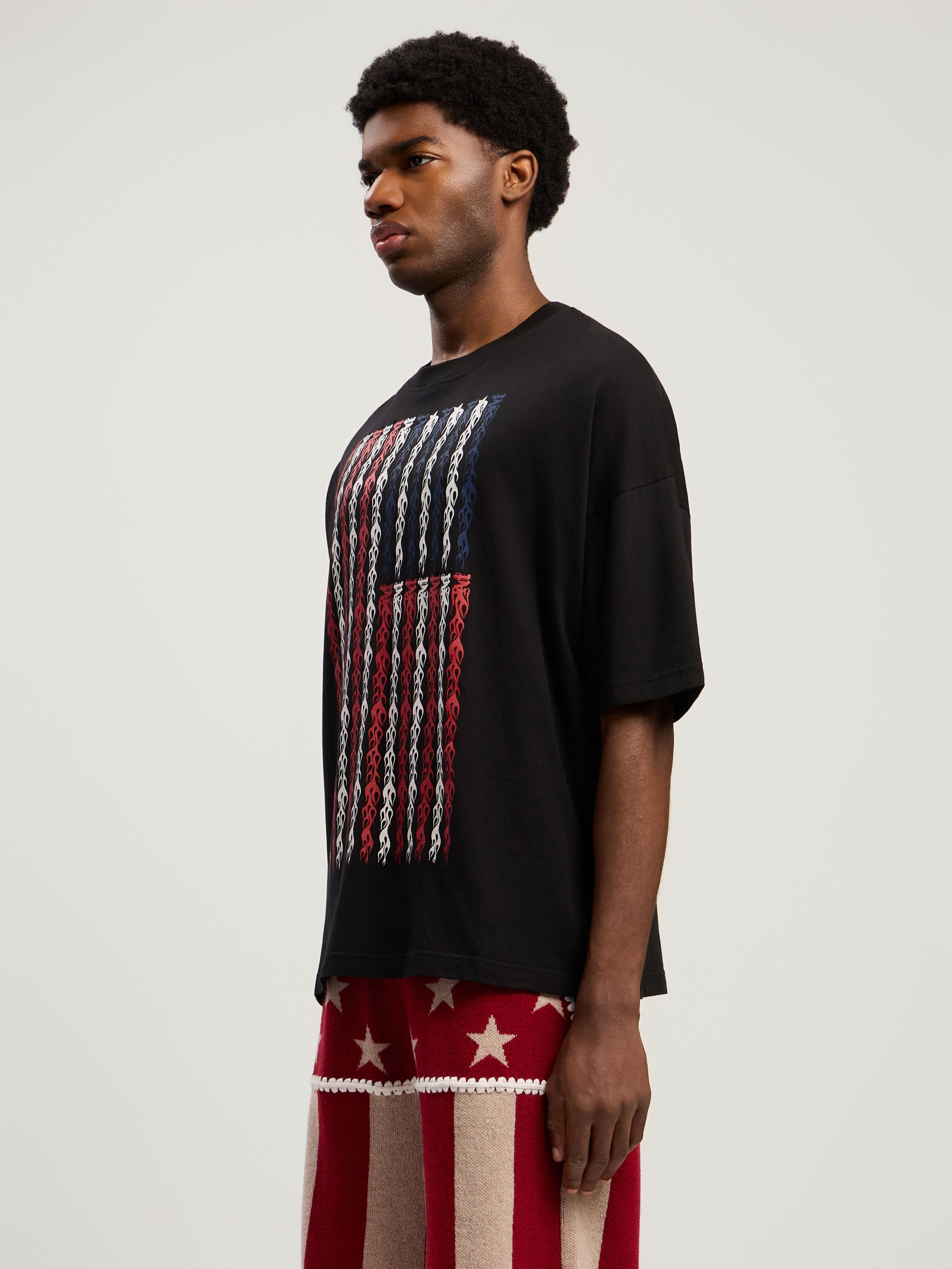 PALM ANGELS Flames Flag Loose T-Shirt BLACK - MULTICOLOR PMAA10DF25JER002