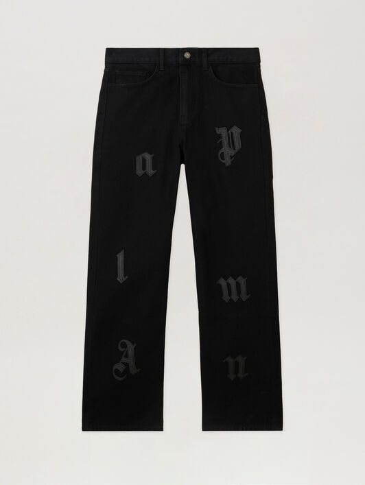 PALM ANGELS Logo Patch Straight Jeans BLACK - BLACK PMYA041F25DEN001