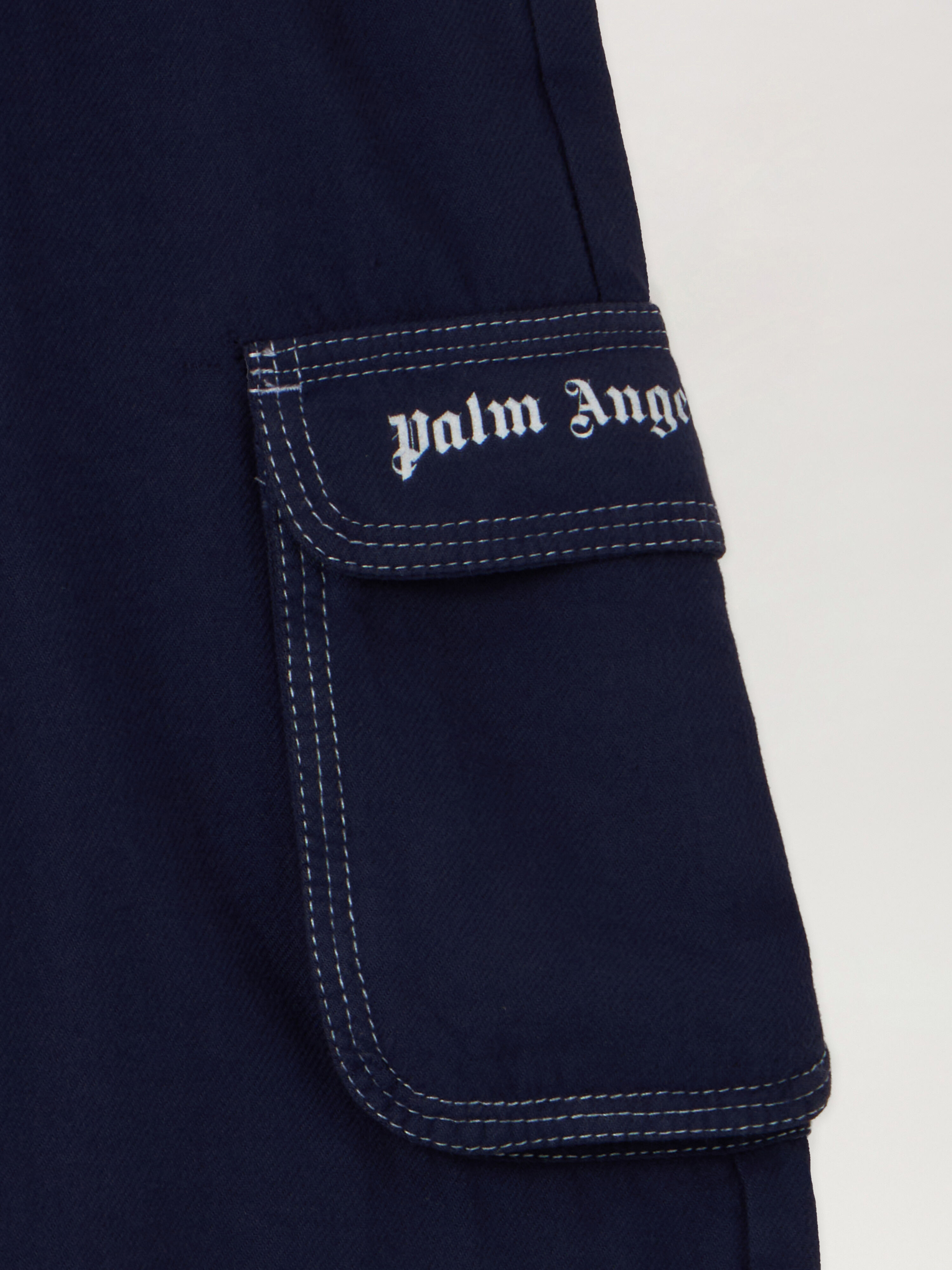PALM ANGELS Logo Flannel Loose Cargo Pants NAVY BLUE - OFF WHITE PGCF005F25FAB001