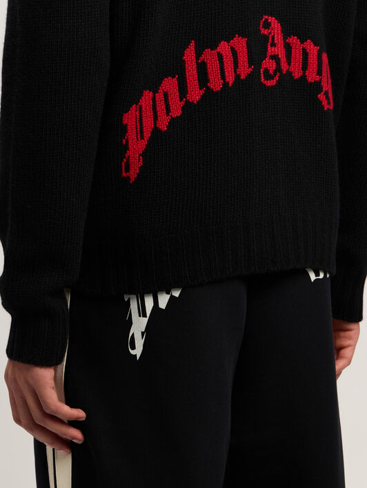 PALM ANGELS Curved Logo Cardigan BLACK - RED PMHB035F25KNI001