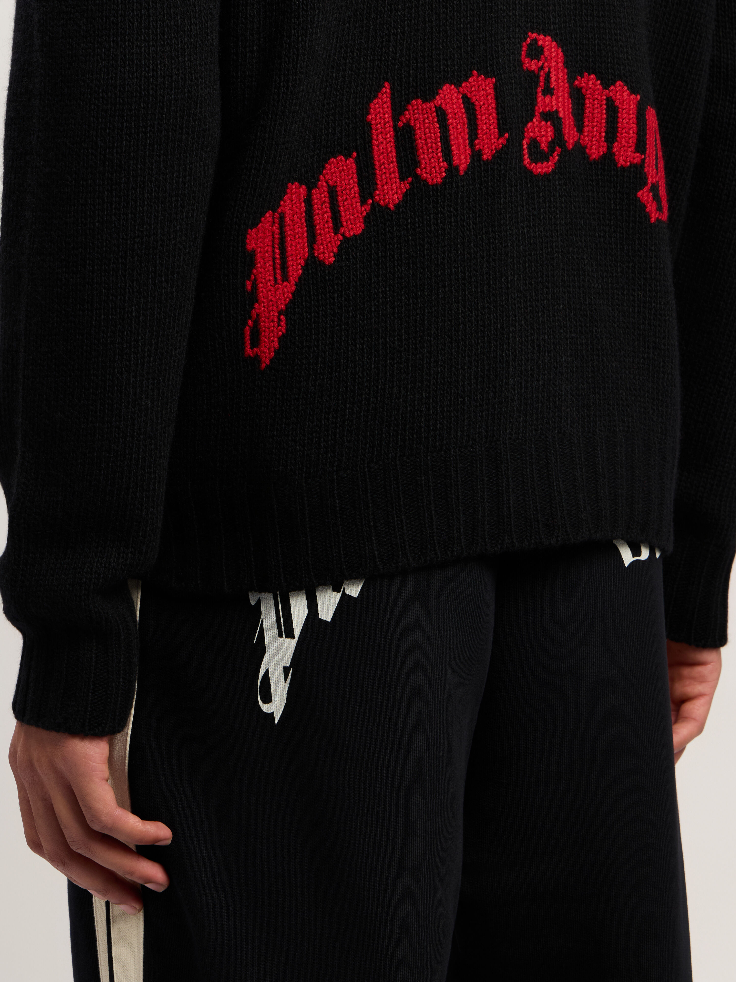 PALM ANGELS Curved Logo Cardigan BLACK - RED PMHB035F25KNI001