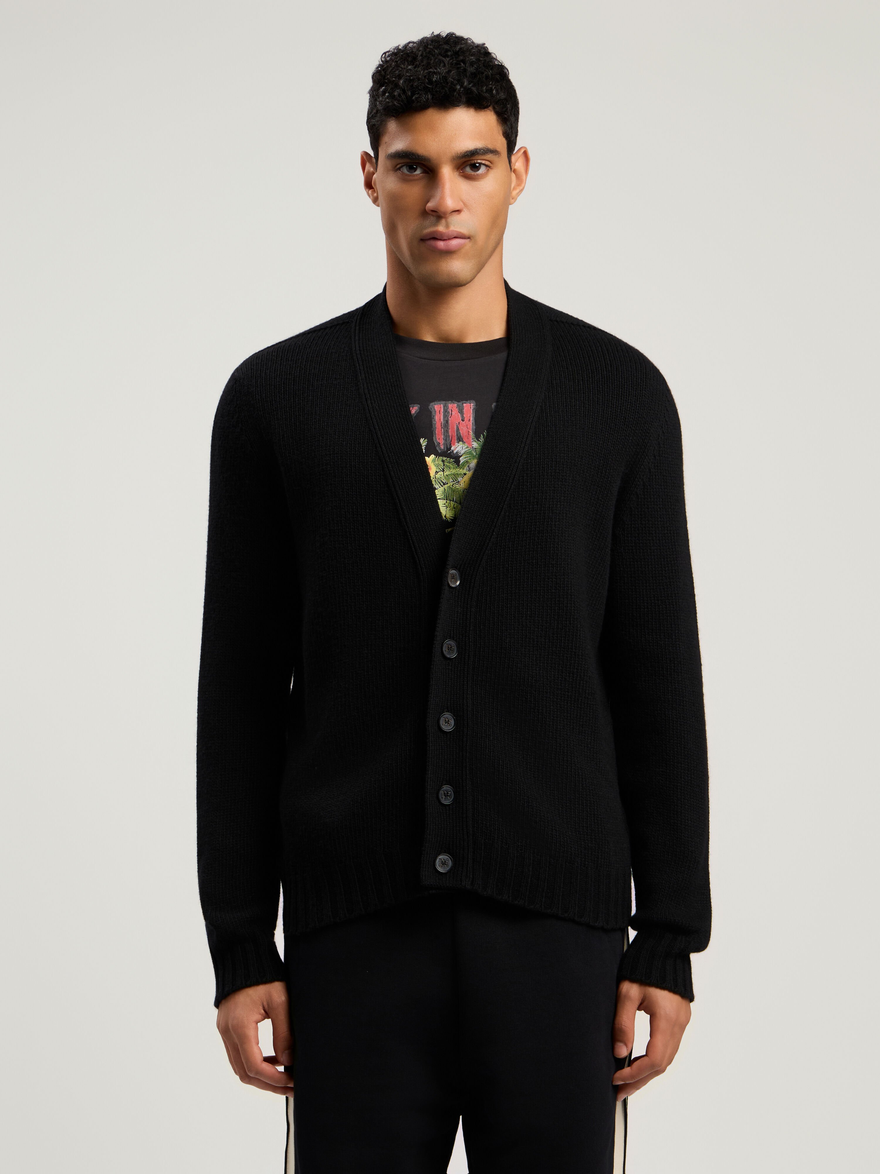 PALM ANGELS Curved Logo Cardigan BLACK - RED PMHB035F25KNI001