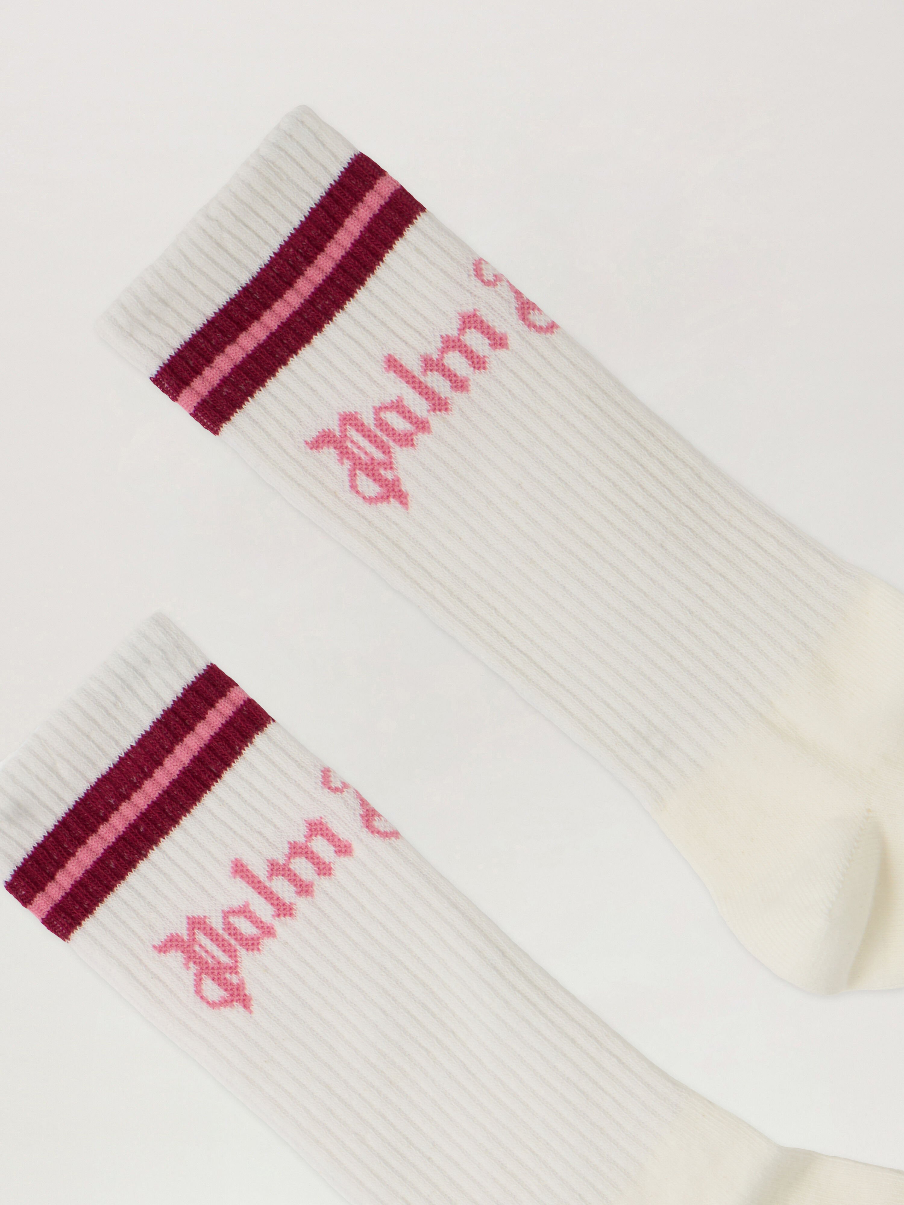 PALM ANGELS Ribbed Logo High Socks OFF WHITE - PGRA005F25KNI001