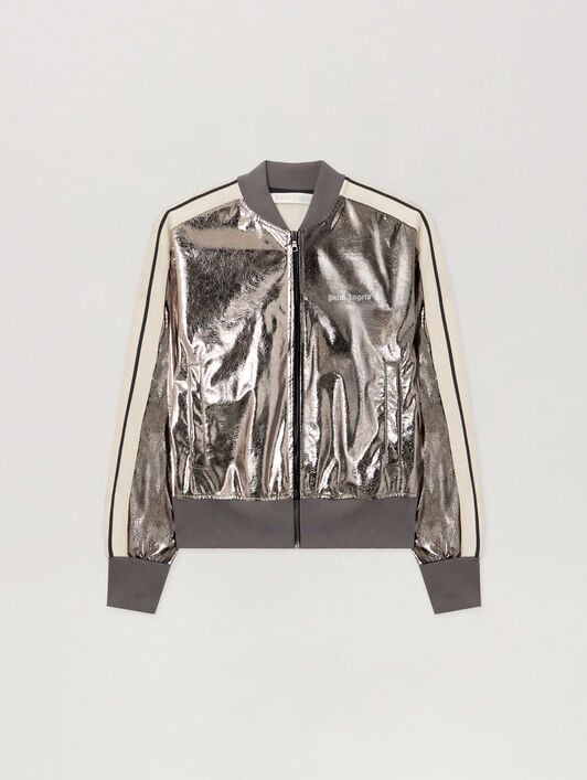 Laminated Track Jacket PALM ANGELS Laminated Track Jacket GUNMETAL - OFF WHITE PWBD050F25FAB001
