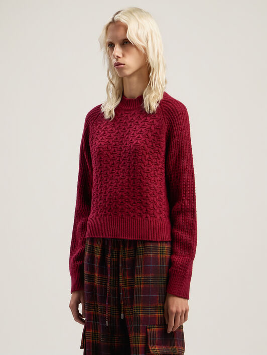 PALM ANGELS Curved Logo Ribbed Sweater BURGUNDY - PINK PWHE077F25KNI001