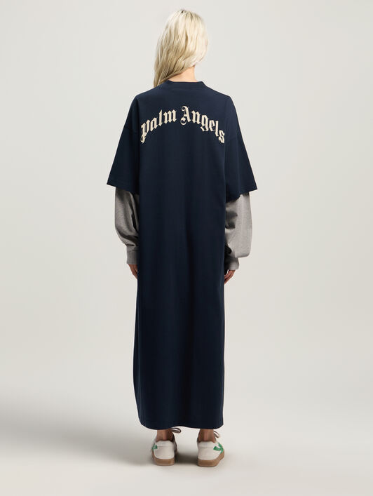 PALM ANGELS Curved Logo Layered Dress DARK BLUE - OFF WHITE PWDE005F25JER001
