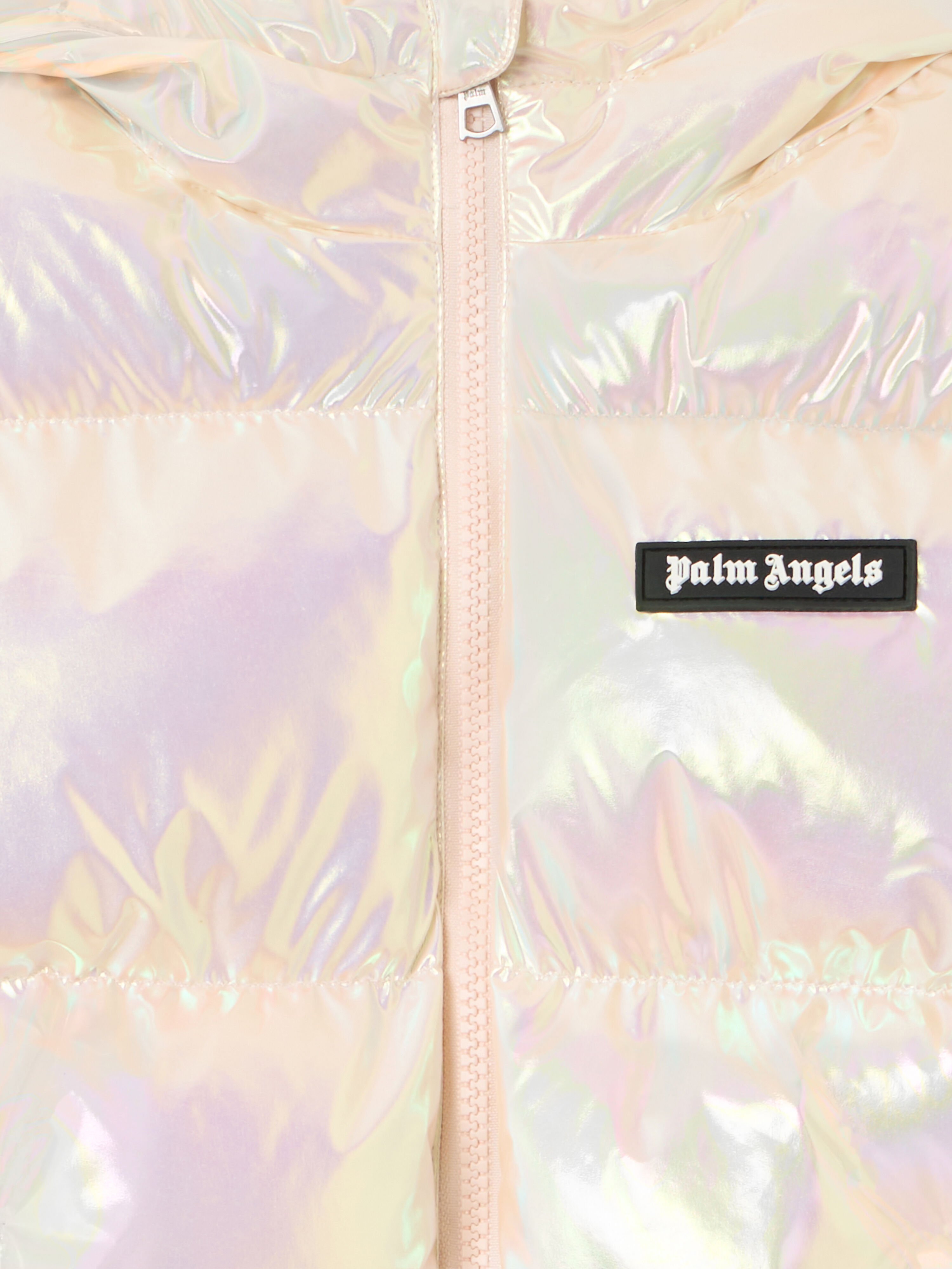 Iridescent Logo Puffer Jacket PALM ANGELS Iridescent Logo Puffer Jacket PEARL ROSE OFF WHITE PGEJ005F25FAB001