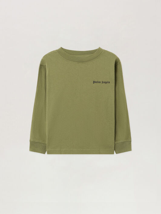 PALM ANGELS Minitrack Long Sleeve T-Shirt MILITARY GREEN - BLACK PBAB001F25JER001