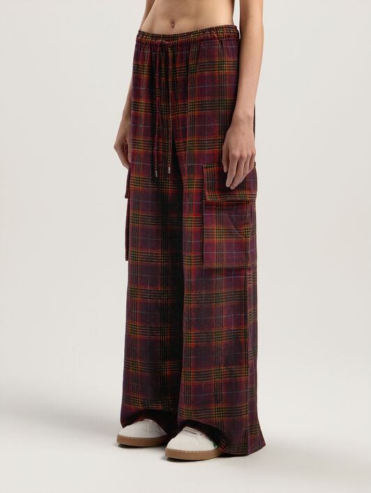 PALM ANGELS Overdyed Check Cargo Pants BURGUNDY - MULTICOLOR PWCF016F25FAB001