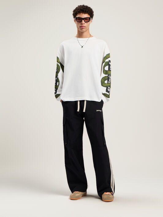 PALM ANGELS Snake Box Logo Long Sleeve T-Shirt OFF WHITE - GREEN PMAB058F25JER002