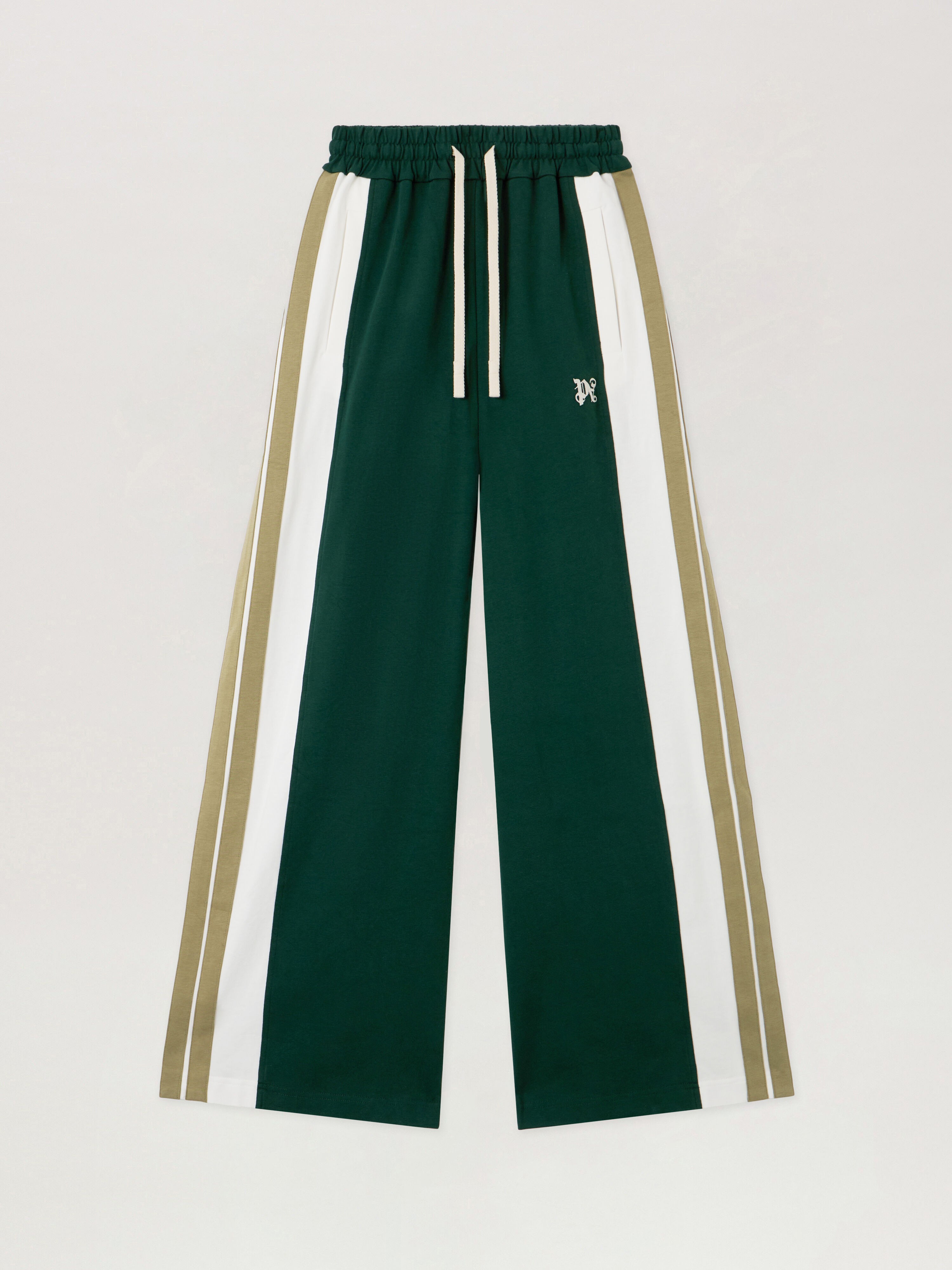 PALM ANGELS Monogram Colorblock Sweatpant DARK GREEN - OFF WHITE PWCH028F25FAB001