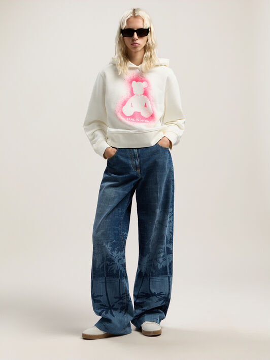 PALM ANGELS Spray Bear Fitted Hoodie OFF WHITE - FUCHSIA FLUO PWBB069F25FLE001