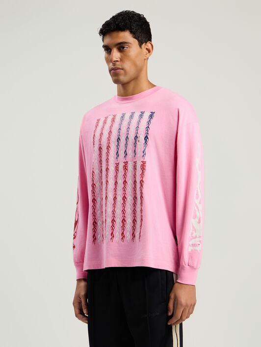 PALM ANGELS Flames Flag Long Sleeve T-Shirt PINK - MULTICOLOR PMAB058F25JER001