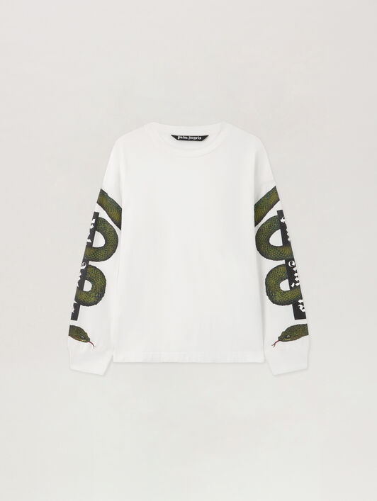 PALM ANGELS Snake Box Logo Long Sleeve T-Shirt OFF WHITE - GREEN PMAB058F25JER002