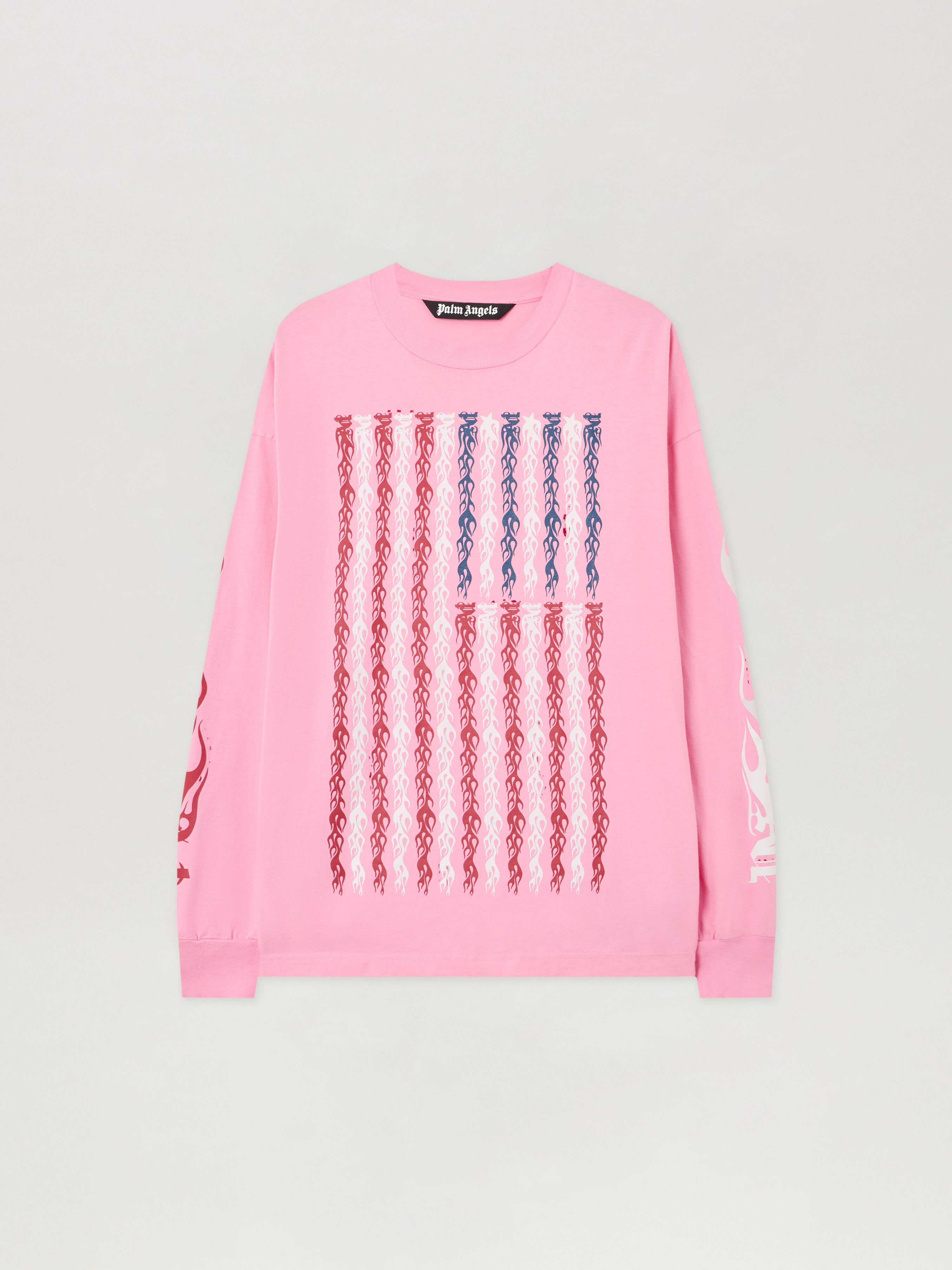 PALM ANGELS Flames Flag Long Sleeve T-Shirt PINK - MULTICOLOR PMAB058F25JER001