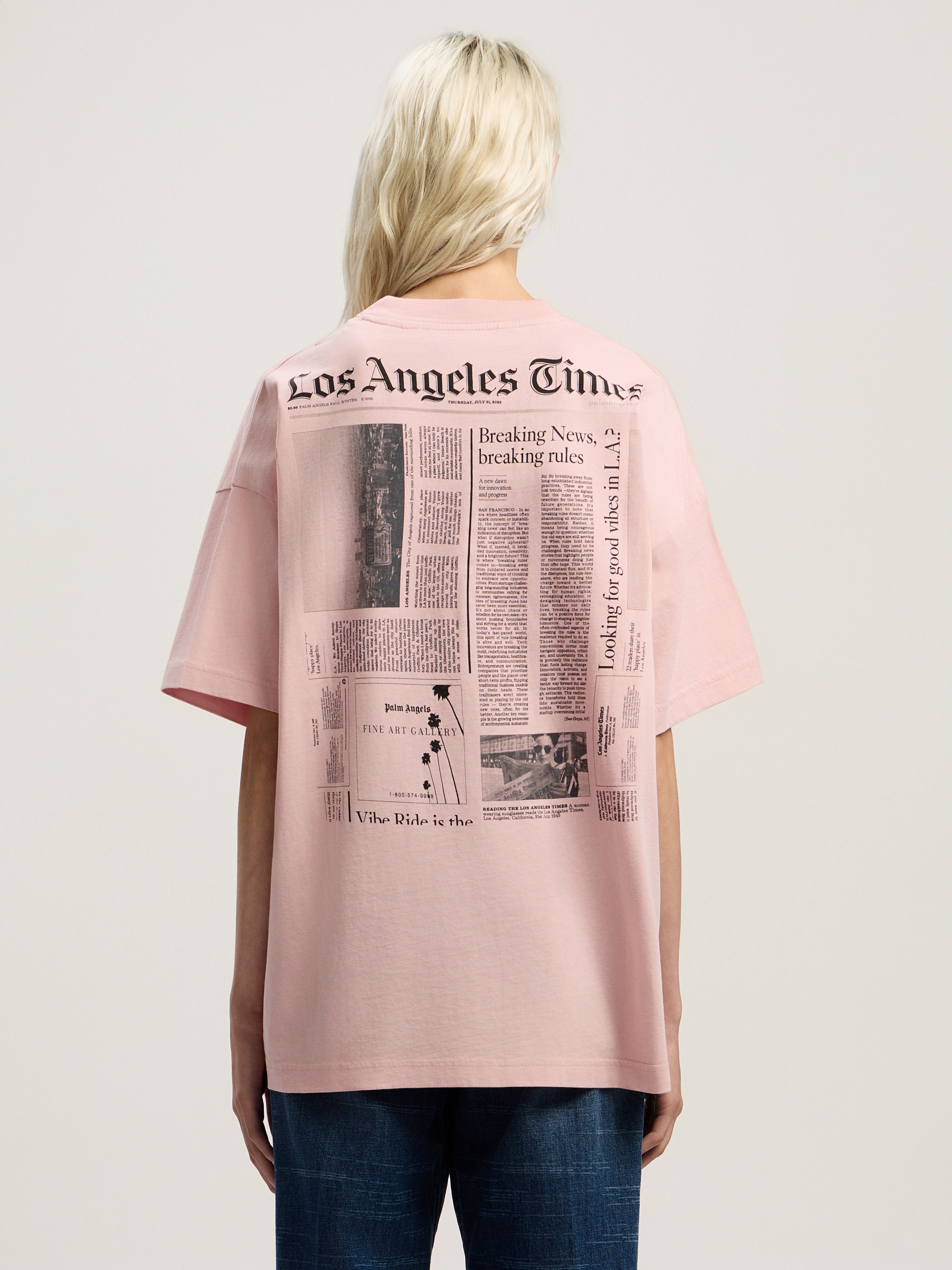 PALM ANGELS PaxLaTimesGraphic Loose Tee PINK - BLACK PWAA07BF25JER001