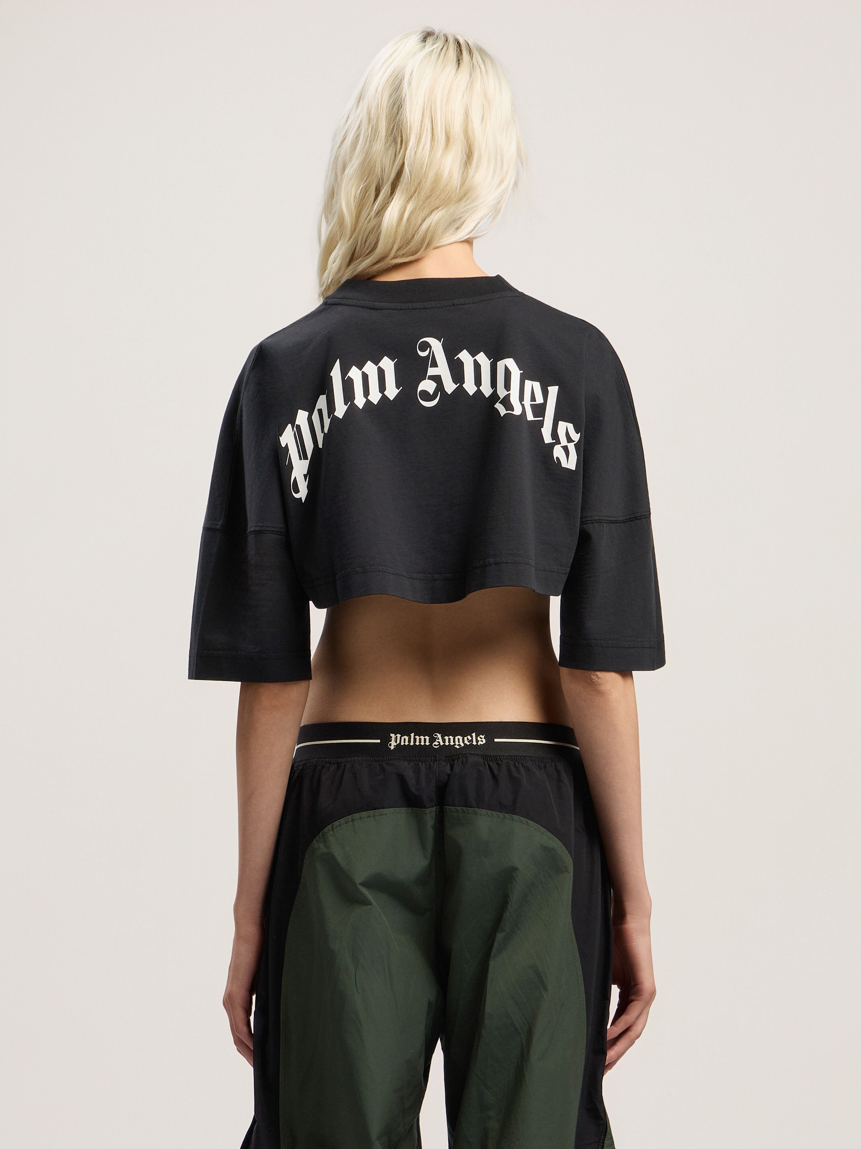 Back Curved Logo Mini Tee PALM ANGELS Back Curved Logo Mini Tee BLACK - OFF WHITE PWAA054F25JER001