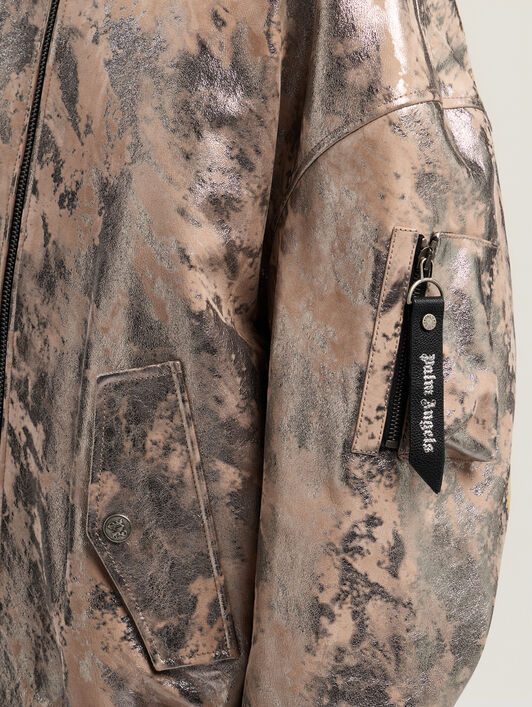 PALM ANGELS Laminated Leather Bomber Jacket NUDE - SILVER PWJA038F25LEA001