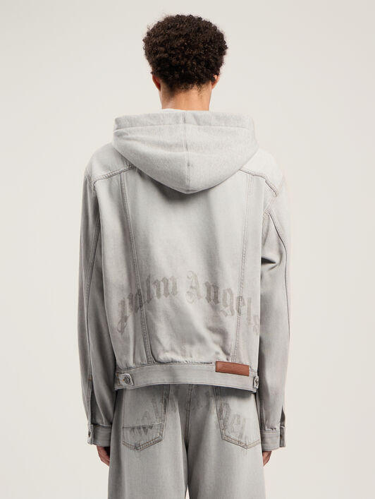 PALM ANGELS Curved Logo Denim Jacket LIGHT GREY - GREY MELANGE PMYE05CF25DEN001