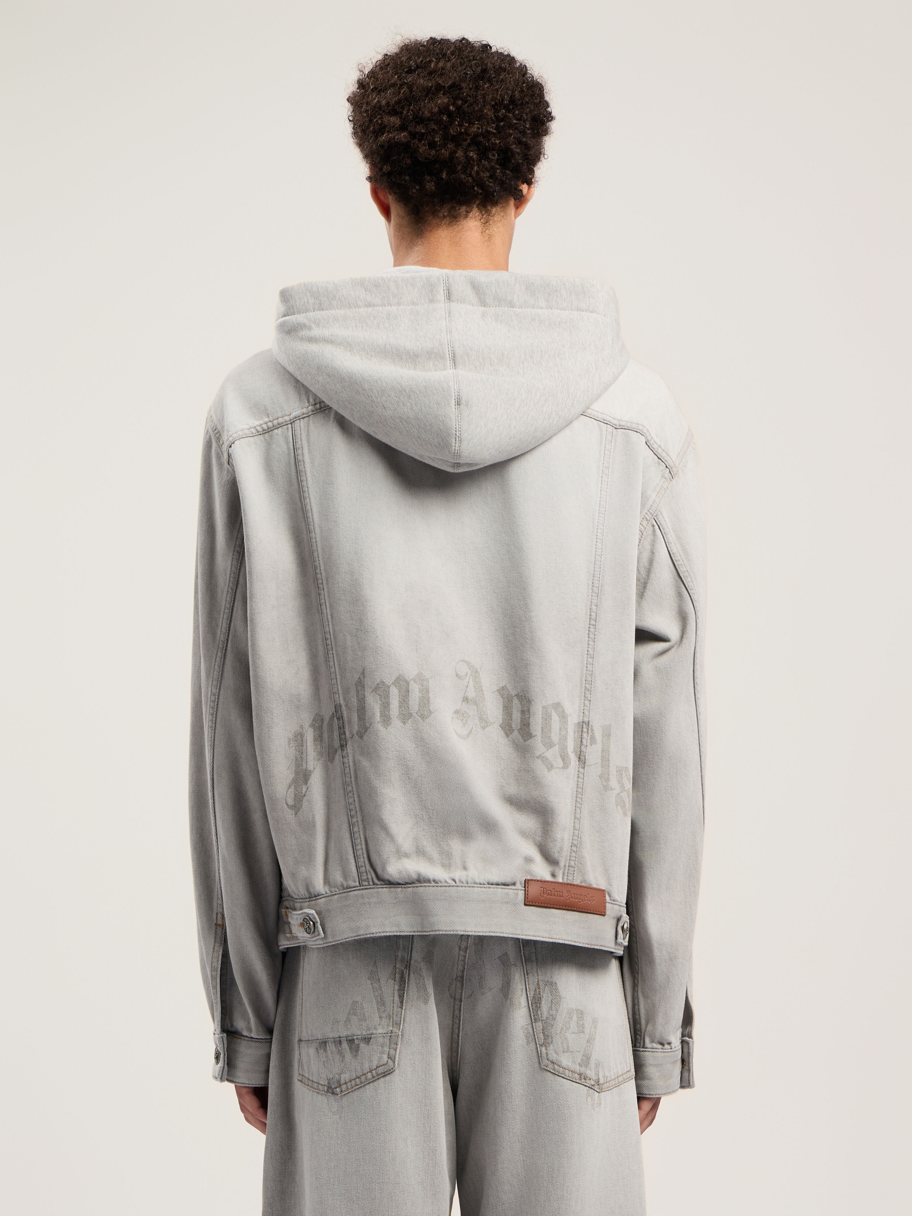 PALM ANGELS Curved Logo Denim Jacket LIGHT GREY - GREY MELANGE PMYE05CF25DEN001