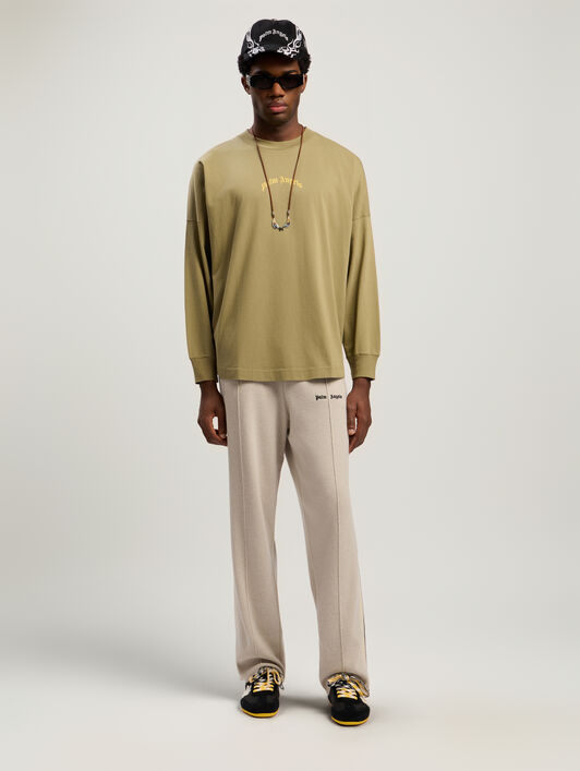 PALM ANGELS Classic Logo Knit Track Pants LIGHT BEIGE - BLACK PMHG023F25KNI001