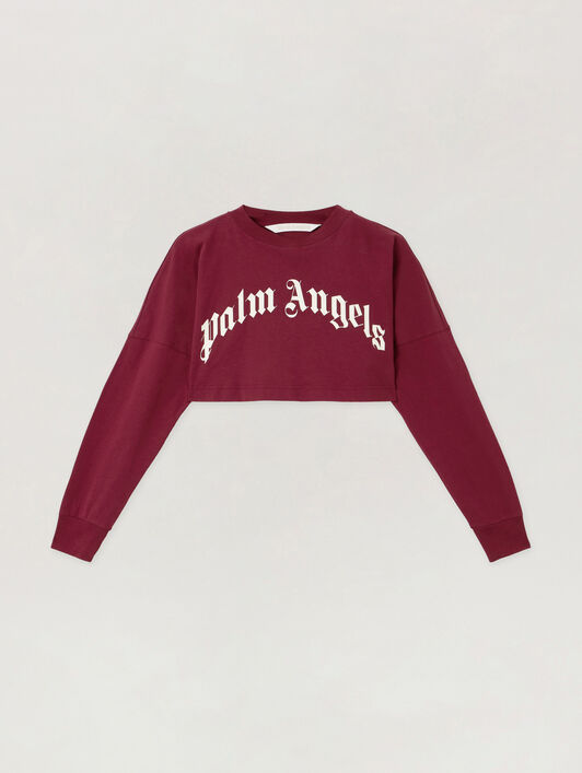 PALM ANGELS Curved Logo Crop Top BURGUNDY - OFF WHITE PWAB023F25JER002