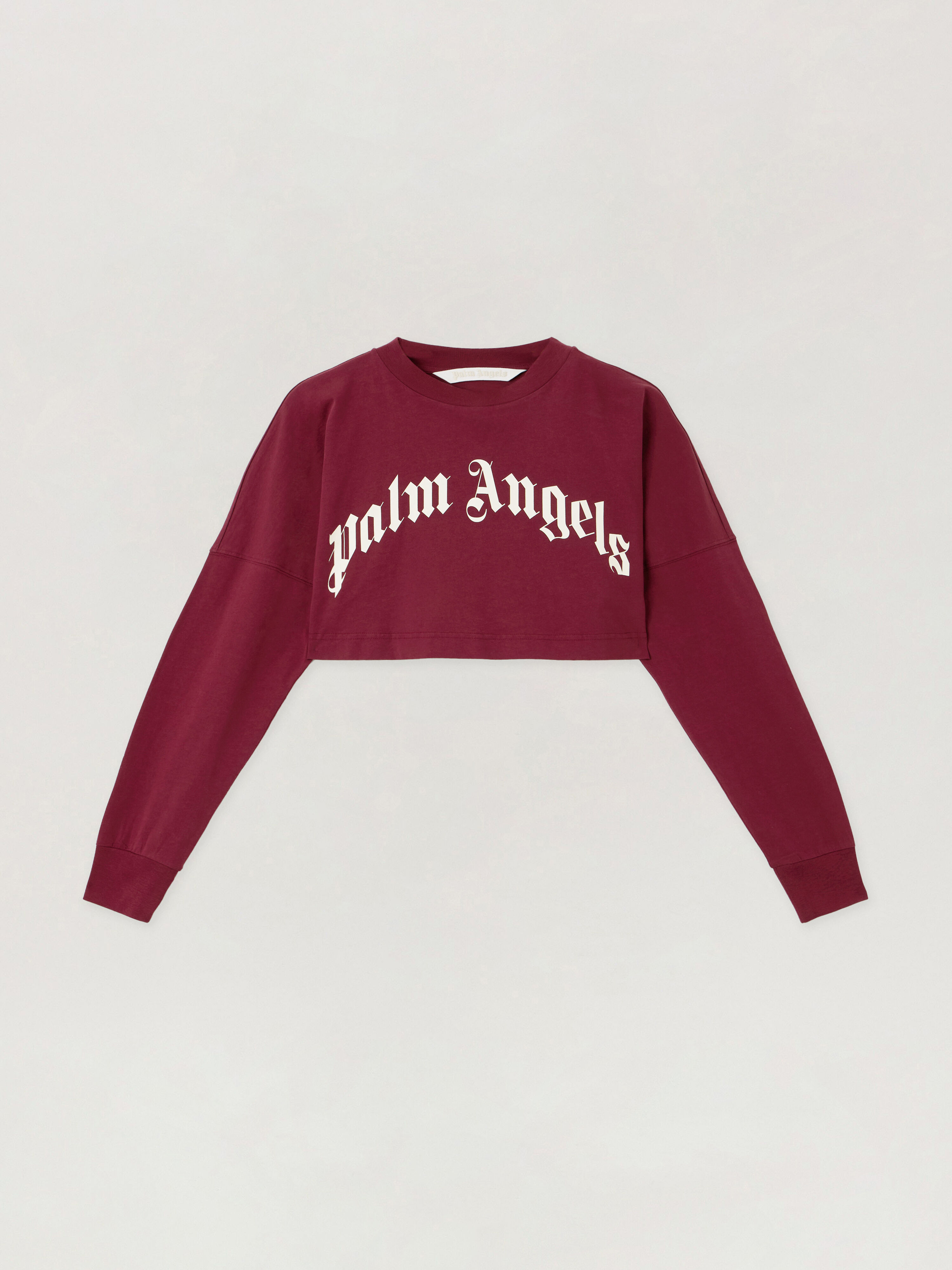 PALM ANGELS Curved Logo Crop Top BURGUNDY - OFF WHITE PWAB023F25JER002