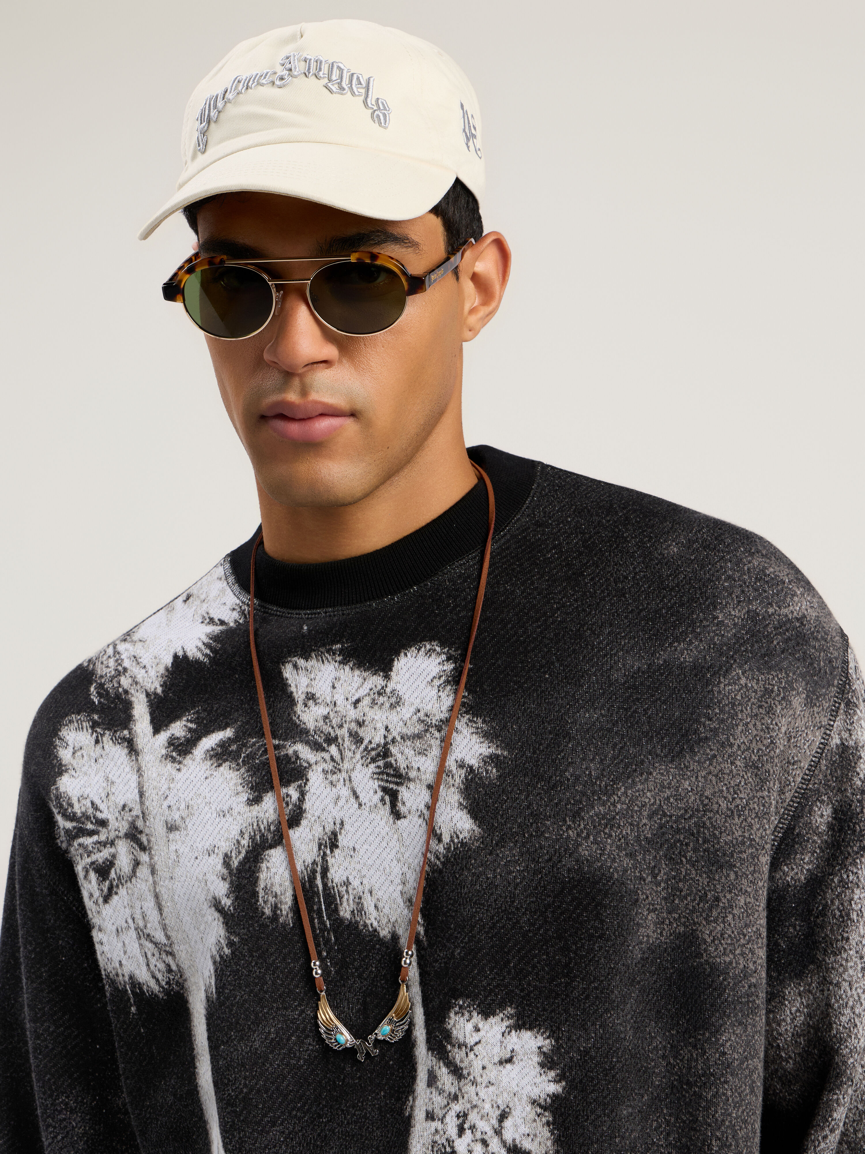 Wings Cord Necklace PALM ANGELS Wings Cord Necklace SILVER - BROWN PMOB12FF25MAT001