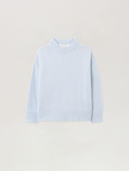 PALM ANGELS Curved Logo Sweater LIGHT BLUE - NAVY BLUE PBHE002F25KNI001