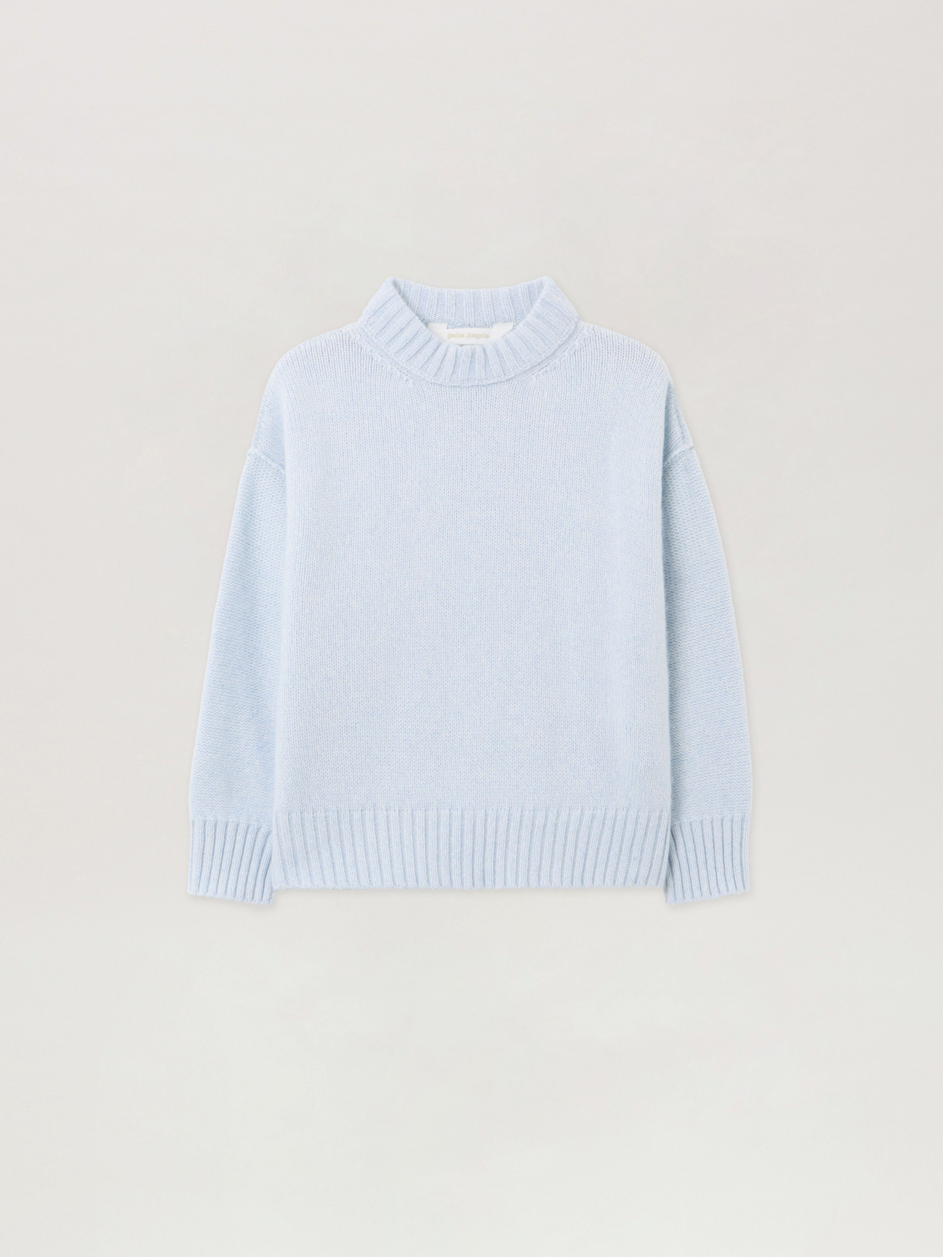 PALM ANGELS Curved Logo Sweater LIGHT BLUE - NAVY BLUE PBHE002F25KNI001